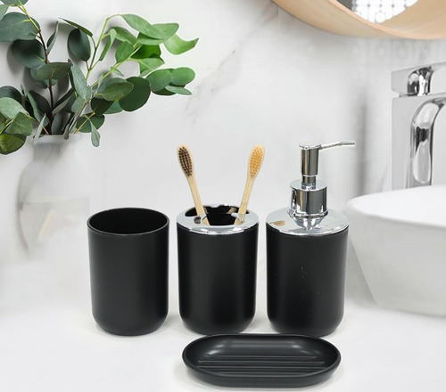 Juego Accesorios Set De Baño 6 Piezas Inoxidable Cepillo Wc Negro