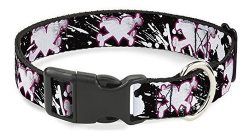 Cat Collar Breakaway Heart Cross Bones Splatter Black White 