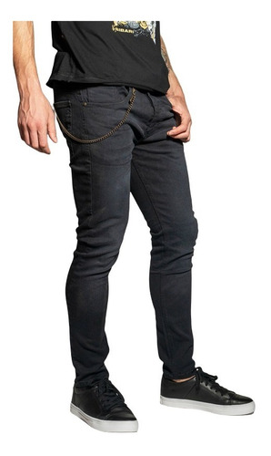 Jean Black Star Negro Gastado Súper Skinny Hombre Sibari