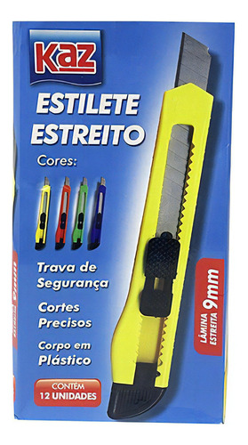 Estilete Estreito Plástico Lâmina 9mm Caixa C/ 12 Unidades