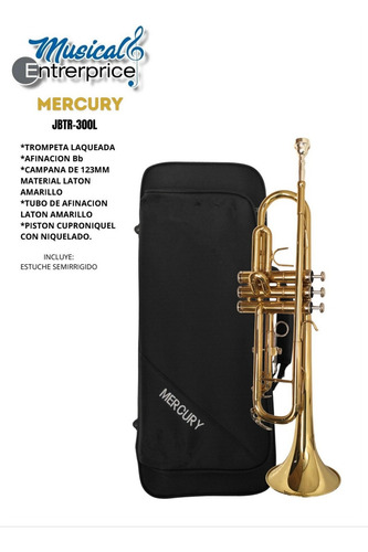 Trompeta Mercury Laqueada En Si Bemol Con Estuche Color Dorado
