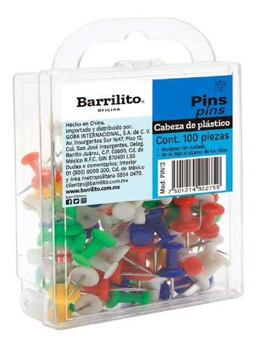 C/100 Pines Plástico Colores Surtidos - Barrilito Pin13 /vc