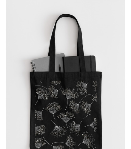 Tote Bag De Gabardina Estampado De Diente De Leon 40 X 35cm Negro Diente De León