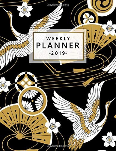 Weekly Planner 2019 Pretty Black Gold Crane Birds Oriental 2