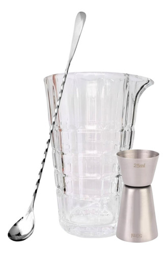 Kit Copo Mixing Glass Vidro Cristal 650ml Colher E Dosador