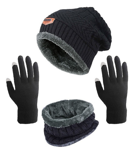 Gorro Bufanda Guantes Hombre Set Caliente Transpirable Suave