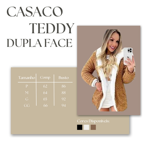 Casaco Teddy Pelúcia Dupla Face Inverno Feminino Com Capuz