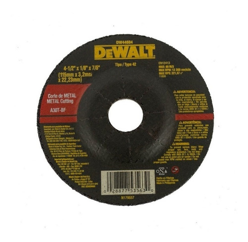 Disco De Corte  Dewalt 4-1/2 X 1/8 X 7/8     Dw44604