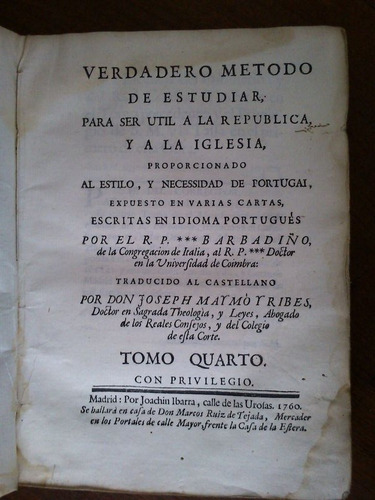 Imagen 2 de 8 de Método De Estudiar - Barbadiño / Verney 1760 Educación Mujer