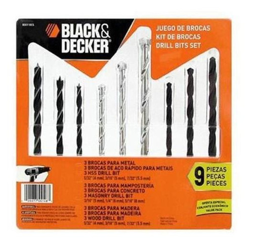 Jogo De Brocas Para Furadeira 9 Pcs Black & Decker Bd0110cs