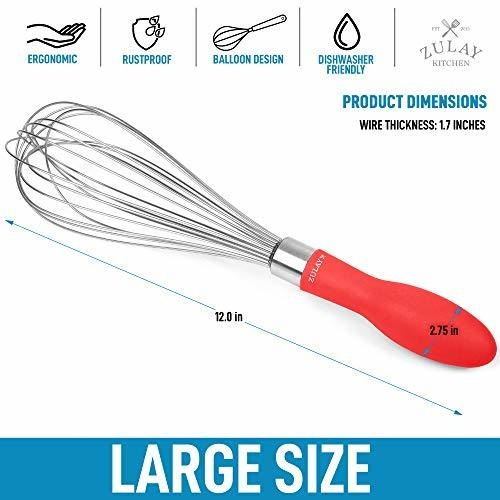 Batidor Manual Forma Globo De Acero Inoxidable Mango Rojo