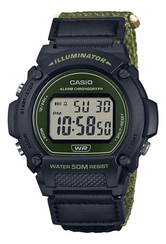 Reloj Digital Casio W-219hb-3avcf Sporty Correa Verde Oscuro Bisel Negro Fondo Verde Oscuro