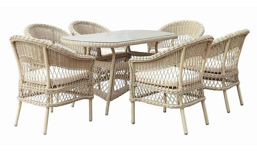 Set 7pzs Juego De Comedor Tejido Moderno P/ Terraza Jardin 