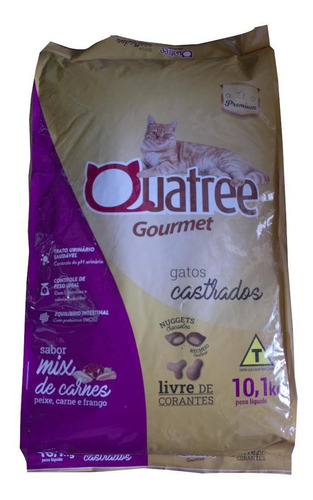 Ração Quatree Gourmet Gatos Castrados Mix De Carnes 10,1kg