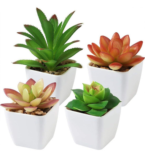 Mini Planta Suculenta Artificial Flor De Plástico 4 Piezas