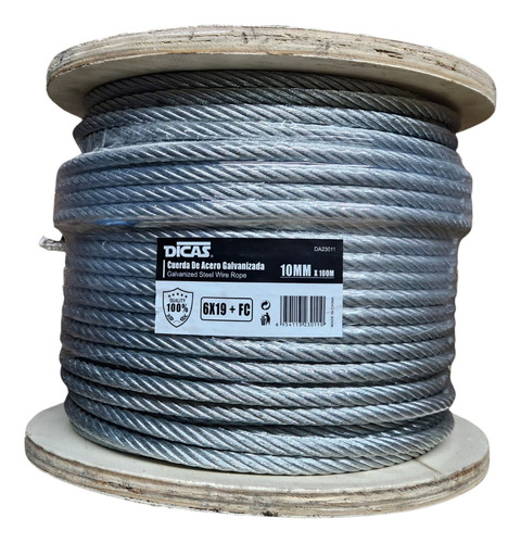 Piola Cable De Acero 10 Mm 100 Metros Galvanizado