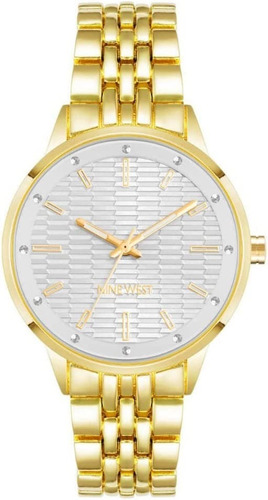 Reloj Mujer Nine West Cristal Mineral 35 Mm Nw/2806svgb Color de la correa Dorado Color del bisel Dorado Color del fondo Gris