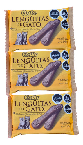 Chocolate Tradicional Lengüitas De Gato Pack 3 Uni De 40gr