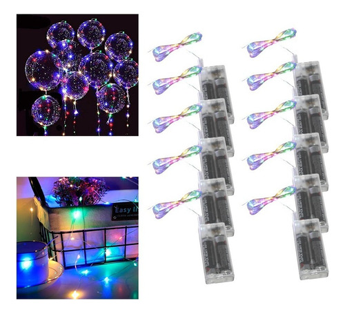 10 Tiras Luz Led Globos Transparente Decoración Adorno 3 Mts Luz Colores