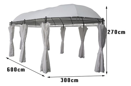 Pérgola Ovalada Con Cortinas Blancas 3 X 6 Mt
