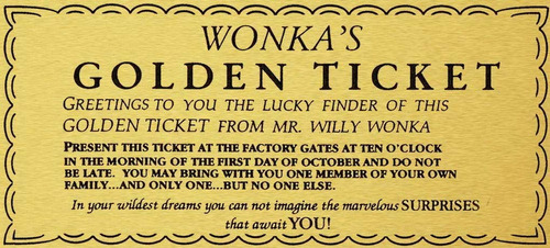 Sylty Willy Wonka Golden Ticket Gold Sign Wall Art Charlie C