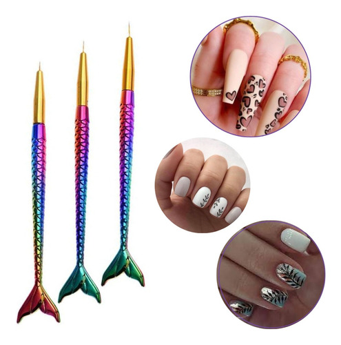 Pincel Liner Para Nail Art Decoraciones Uñas Manicuria X3 