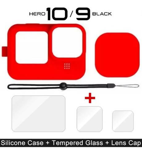 Case Funda + Sujetador + Micas Glass Para Gopro Hero 9/10