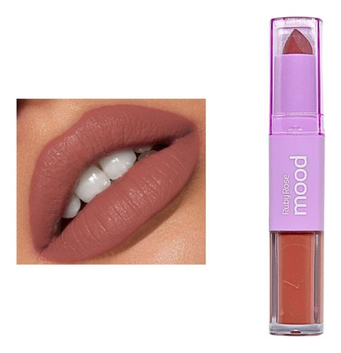 Lápiz labial dúo Ruby Rose Mood Color 2 en 1, 12 cm (rosa y rosa), acabado mate y color hidratante, cm 10