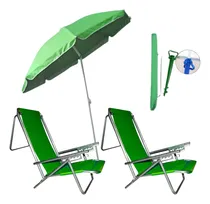 Comprar Combo Playa 2 Reposeras Plegables + Sombrilla 1.80 Tirabuzón