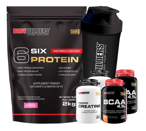 Kit Six Protein 2kg+ 2 Bcaa 4,5 100g+2 Power Creatine 100g