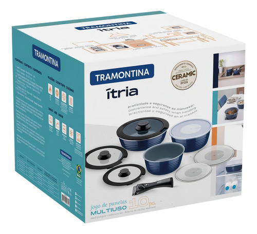 Jogo De Panelas Tramontina Indução Multiuso Ítria 10 Pç Azul
