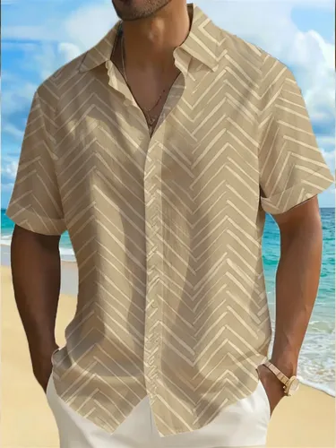 MLB 7404267556 Camisa Casual Masculina De Manga Curta Bege Com Um JM