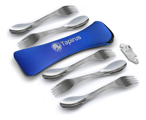 Set De 5 Utensilios De Acero Inoxidable Spork Duraderos Y A