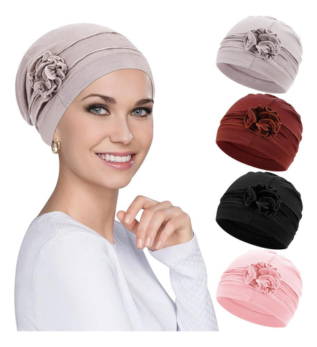 Conjunto De 4 Gorros Turbantes For Quimioterapia, Gorro For
