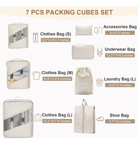 Packing Cubes For Travel - 7 Set De Bolsas Organizadoras ...
