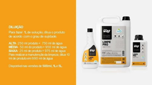Imagem 2 de 6 de Detergente Concentrado Limpe Pro Wap Limpeza Pesada Piso 1l