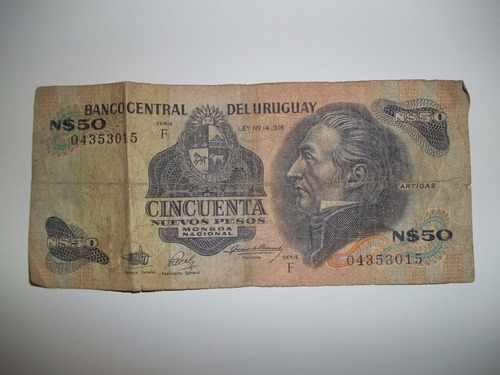 Billete 50 Nuevos Pesos Moneda Nacional Uruguay Serie F