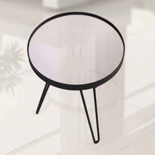 Mesinha De Canto Lateral Decorativa Com Espelho - Preta