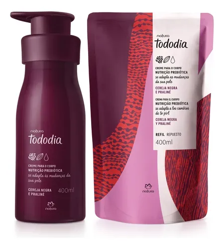 Kit Tododia Cereja Negra E Praliné: Creme Nutritivo Para O Corpo 400ml + Refil 400ml