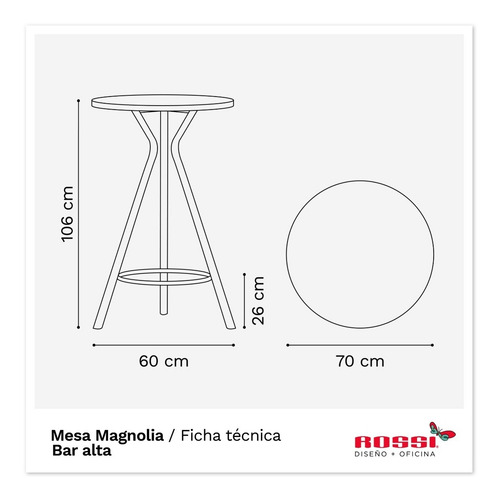 Imagen 4 de 4 de Mesa Magnolia Alta Diseño Bar Base Negra 70 Cm