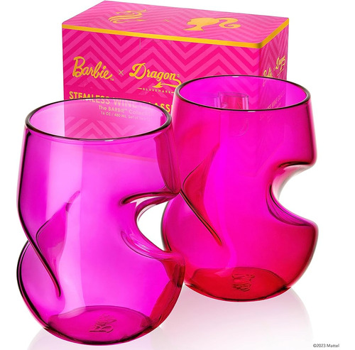 Dragon Glassware X Barbie Copas De Vino Sin Tallo, Vidrio Ro