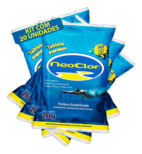 Kit 20 Pastilhas De Cloro Neoclor Tablete Premium Piscinas