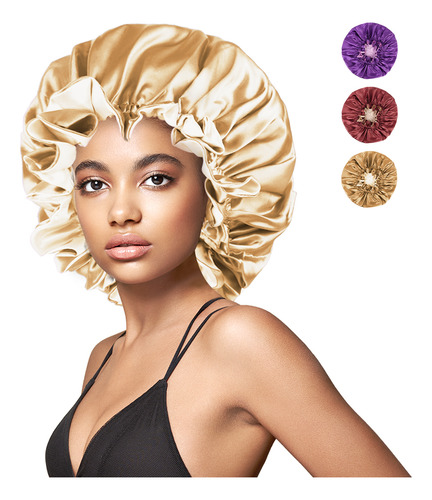 Gorro De Satín Para Dormir Y Proteger El Cabello Doble Capa Oro Champán