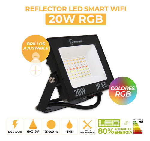 Reflector Practiled Smart Wifi Inteligente 20w Rgb Exterior