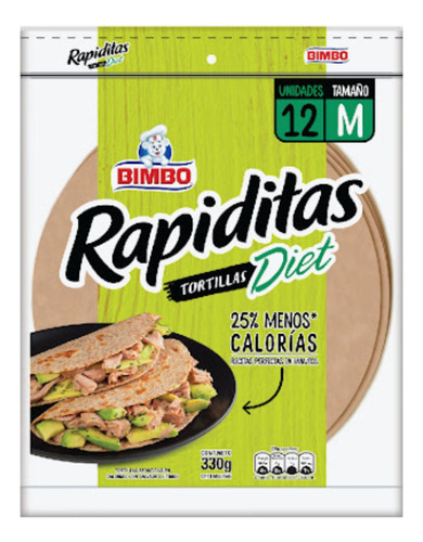 Paquete 12 Tortillitas Diet Rapiditas Bimbo 0782 Ml.