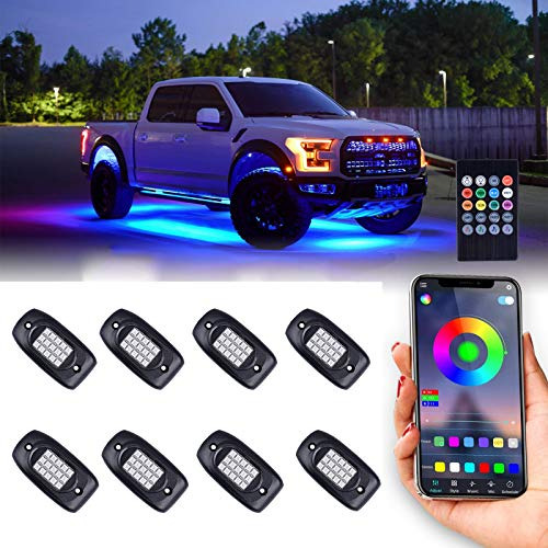 Yunight Waterproof Rgb Led Rock Lights, 8pcs Neon Underglow