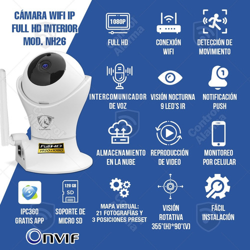 Imagen 2 de 10 de Camara Wifi Ip 1080p Preset 360 Nube Seguridad Vigilancia