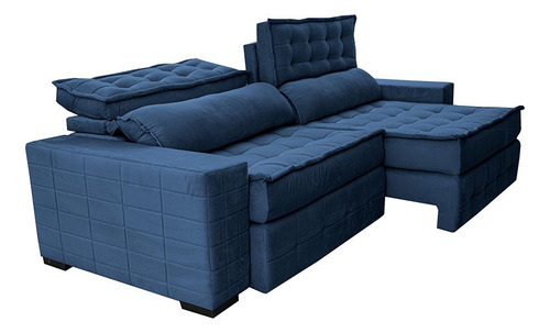 Sofá Retrátil 2,15m Cama Inbox Big Puffer. Com Softgel d40 Cor Azul