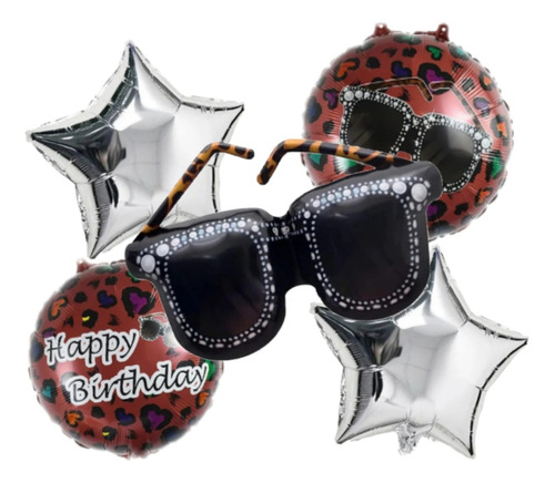 Set Globos Metalizados Lentes De Sol Grande 66cm  5pzas