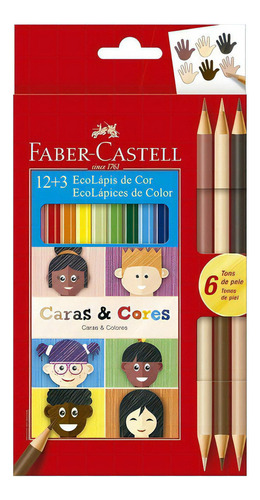 Lapis Caras E Cores Faber Castell 12 Cores + 6 Tons De Pele